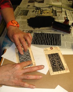 hand printing small thank you block