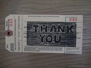 thank you printed on tag