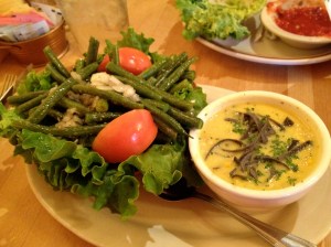 corn chowder and bean salad