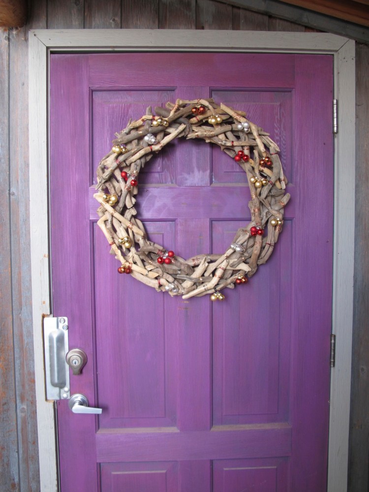 wreath on purple door