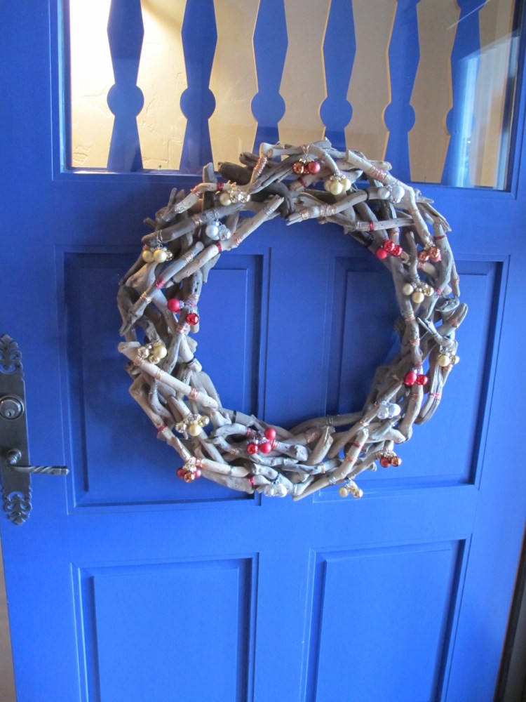 wreath on blue door