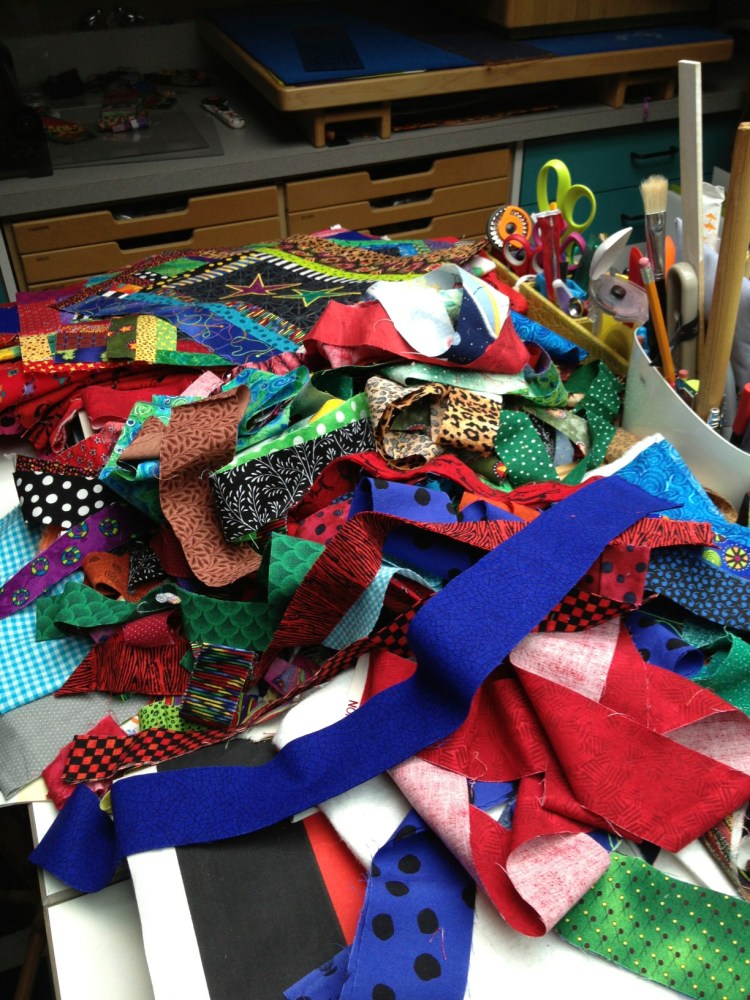 work surface piled with color