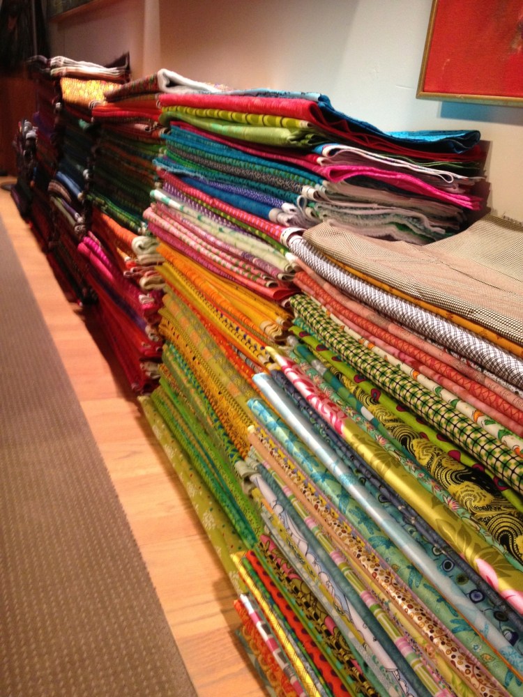 a row of stacked fabric