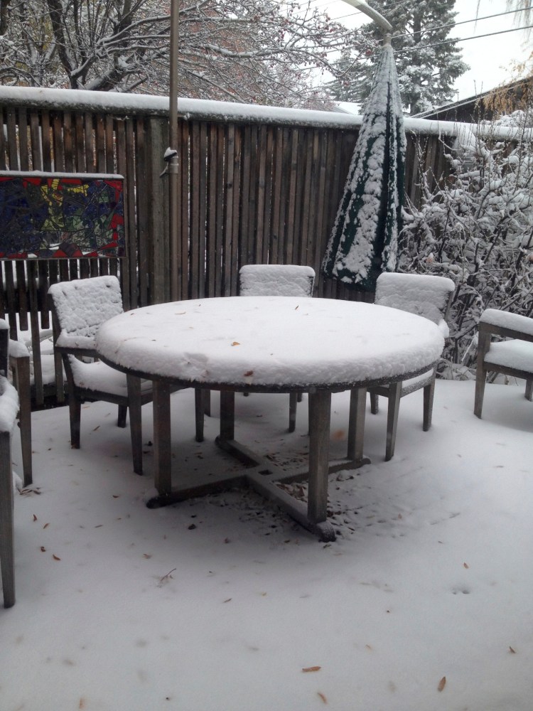 summer table in the snow