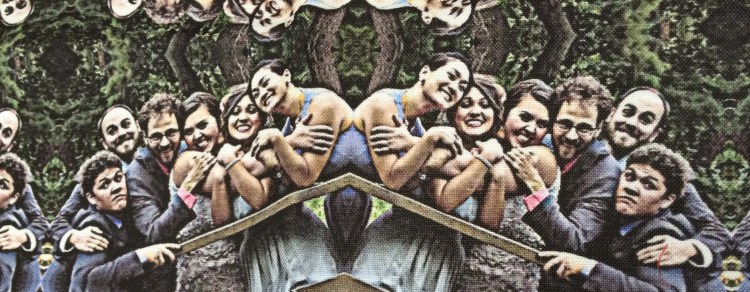 detail of wedding party tea towel fabric