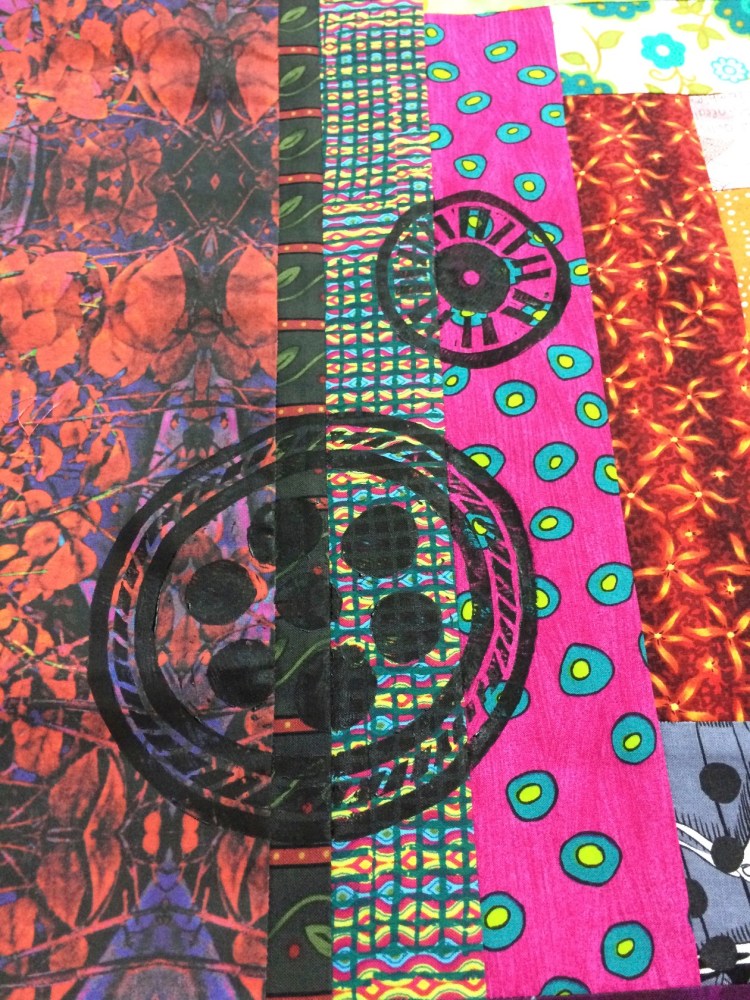 hand carved stamps on quilt