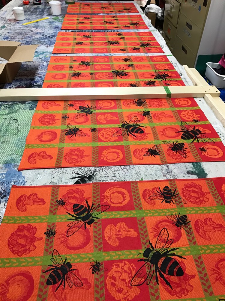 bumble bee printed vegetable tea towel